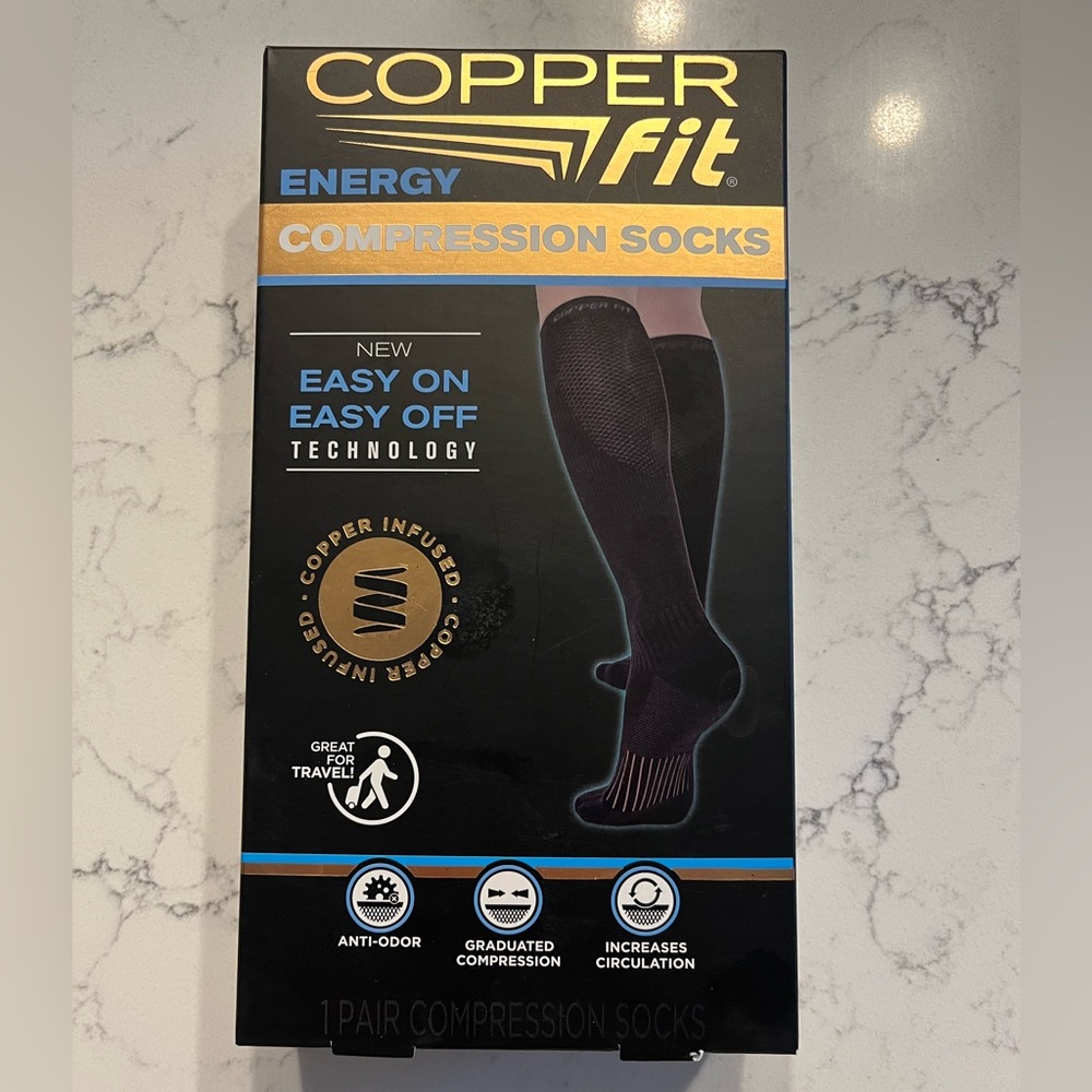 Copper Fit Unisex Compression Sock Black Shoe Sizes Men’s 9-12 Women’s 10-13 NEW